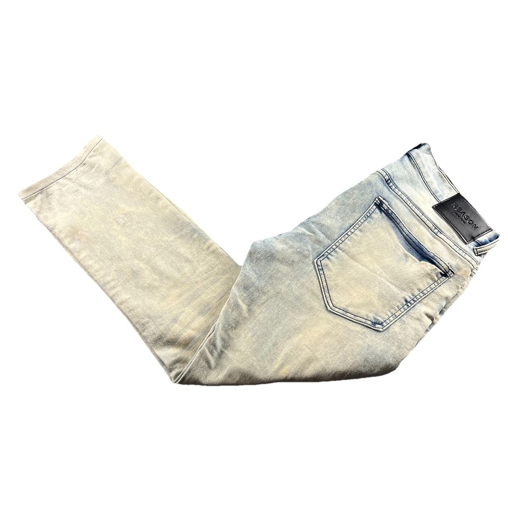 Reason Brand Premium Distressed Jeans w/Skull Vining Design Mens 34x27 Acid Wash